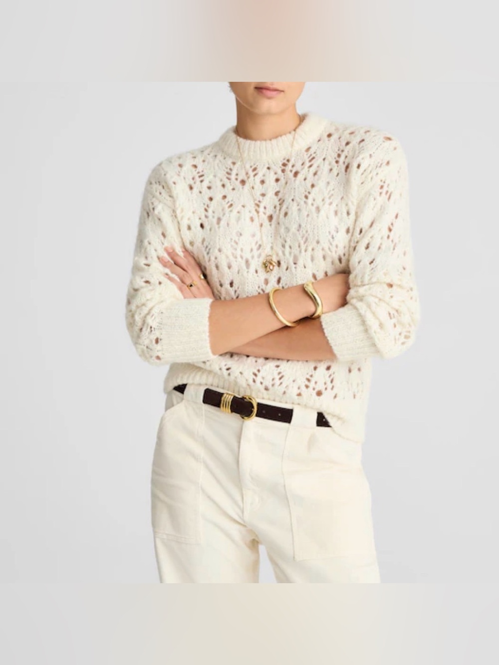 Madewell. Women’s Pointelle-Stitch Drop-Shoulder Sweater.Delicate. Beige.XXS.NWT